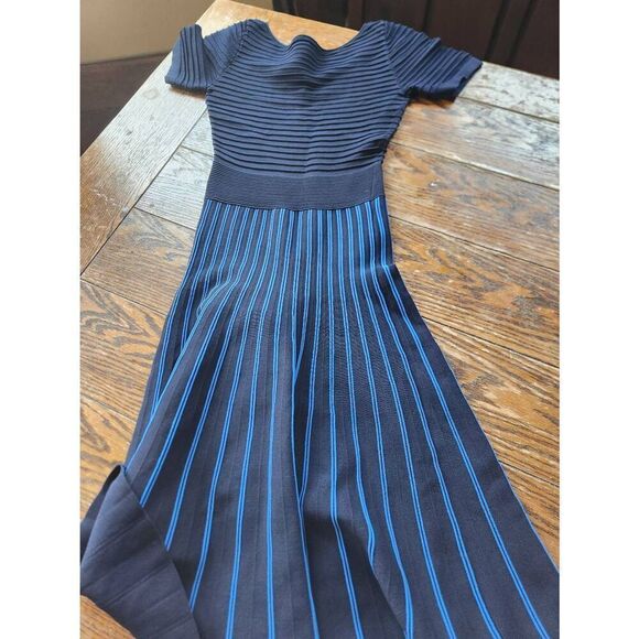 Maje Royaume Striped Navy Blue Stretch-Knit Knee Length Dress sz 1 (Small) - Picture 5 of 5